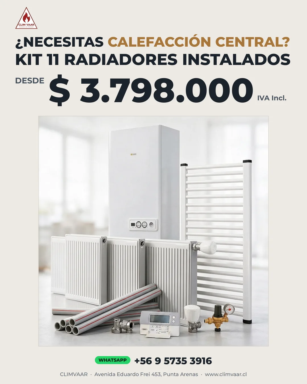 Kit 11 Radiadores Instalados Calefacción Central CLIM VAAR Punta Arenas