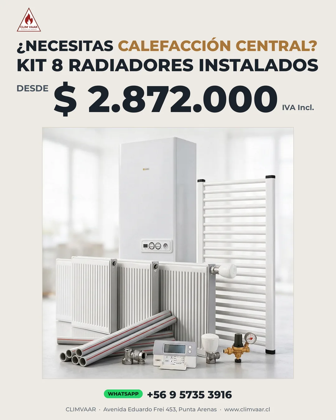 Kit 8 Radiadores Instalados Calefacción Central CLIM VAAR Punta Arenas